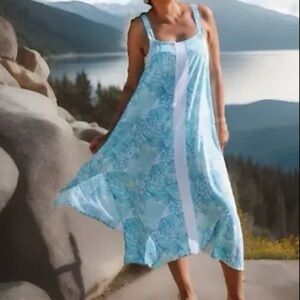 Lilibridge Women’s XS‎ Dress Sleeveless Tropical Beach Blue Cover-up Summer NWT